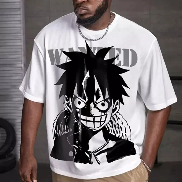 Summer 2026One Piece Munch D. Luffy "Wanted/Black and White Line Draft" Theme100%Cotton Printed Loose T-shirt for Boys and Girls