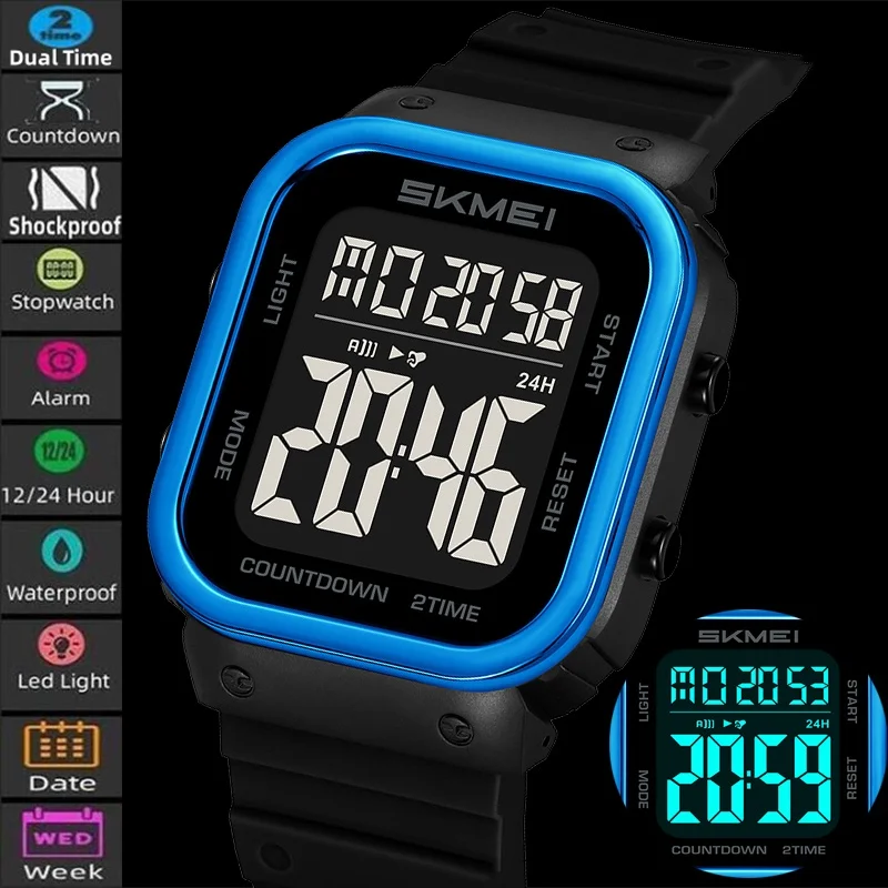 

Skmei модный секундомер водонепроницаемые мужские спортивные часы для плавания двойной часовой пояс силиконовый ремешок светодиодный хронограф цифровой будильник