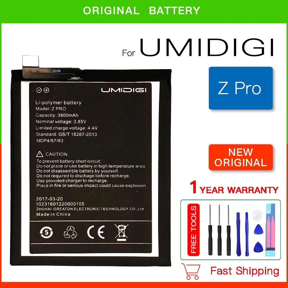

100% Original New 3800mAh 3.85V Replacement Battery For UMI UMIDIGI Z / Z Pro /ZPRO Mobile Phone Li-ion Battery+Tracking Number