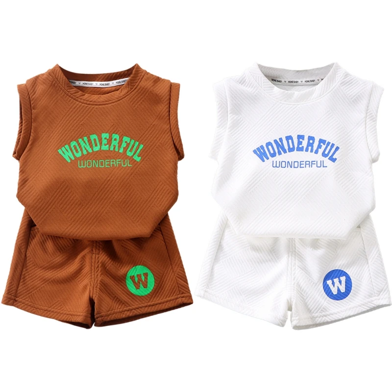 2Pcs Summer Children Boys Vest Clothes Suits Kids Fashion Casual Letter Short Sleeve Tops Shorts Outfits Sets 1-7Y Kids Clothing