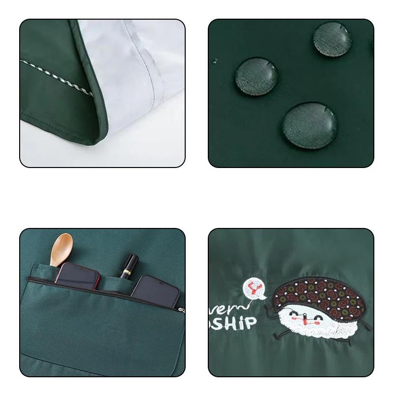 Fashionable Waterproof Apron With Zipper Pockets Fabric Cooking Apron With Front Pockets Household Handkerchief Clothing Cooking