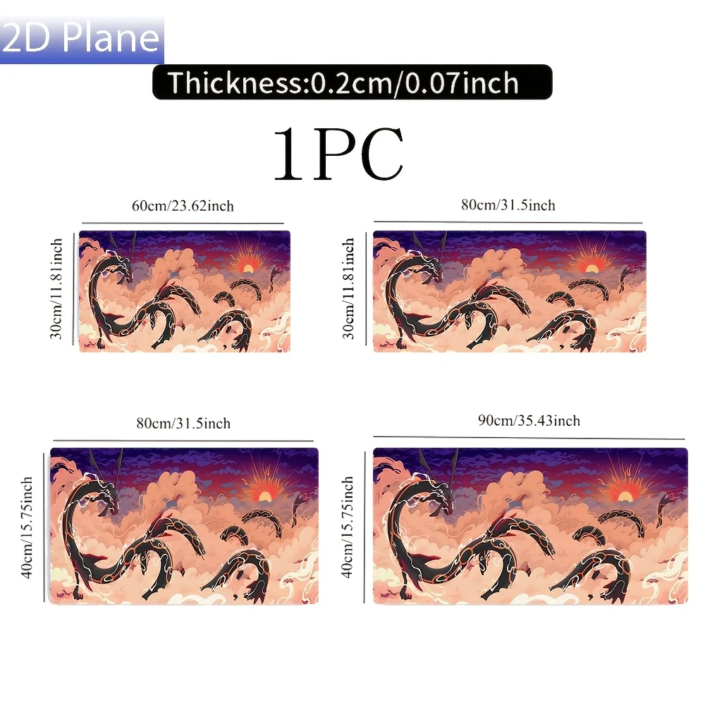 1pc Extra Large, Non-Slip Desk Mat, Mouse Pad, Featuring a Black And Red Dragon Pattern with Auspicious Clouds And Sunrise Design, Suitable for PC, Office