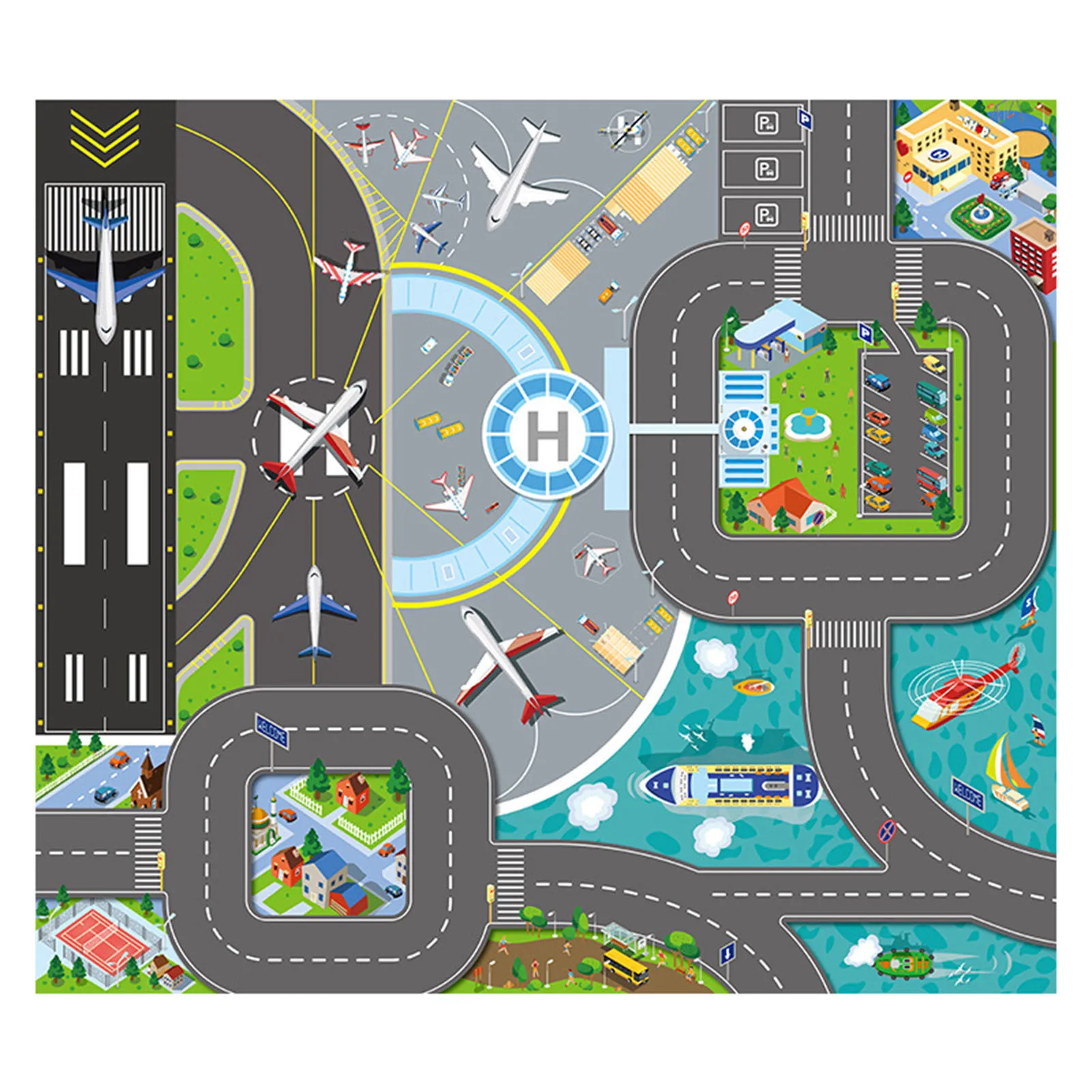 

Traffic Car Map Road Mat Multifunctional Thickened Non-Woven Crawling Pad for Kids Educational Gift Toys