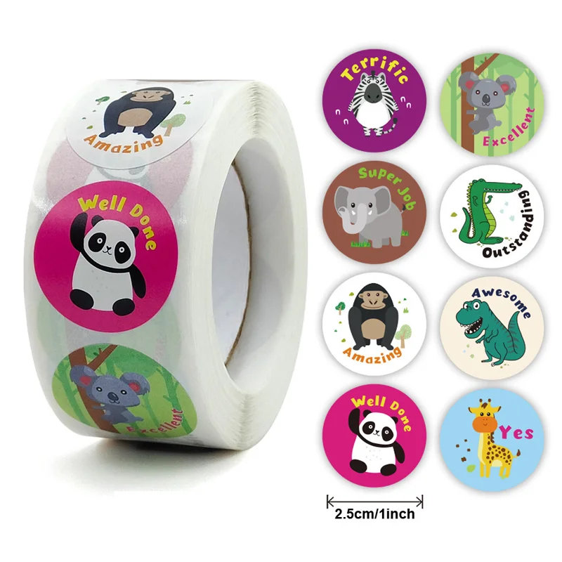 500Pcs/Roll Children\'s Cute Animal Scroll Reward Stickers for School Teacher Supplies Student Kids Inspirational Labels