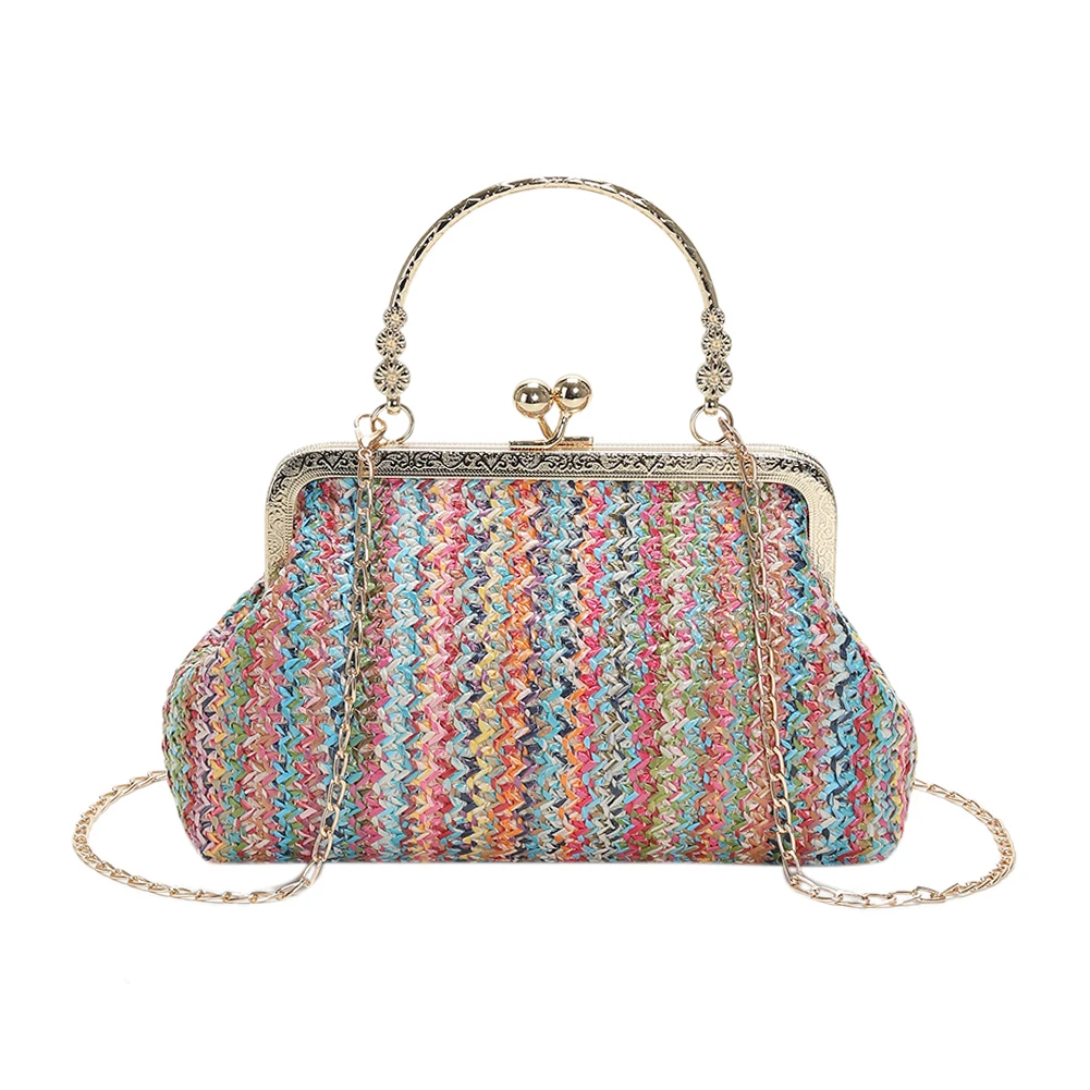 Pochette de soirée en paille pour femmes, sac initié à la mode, grande sacoche décontractée à moraillon pour les vacances d'été à la plage, de haute qualité