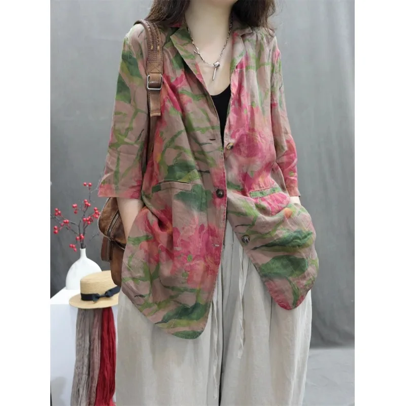 

Женская свободная блузка/топ больших размеров в стиле ретро с принтом, средней длины рукава, в западном стиле, для повседневной носки, свободного кроя, цельная, стандартного размера.