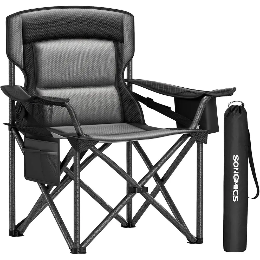 

Heavy-Duty 450 lb Capacity Oversized Outdoor Camping Chair with Cup Holder and Cooler, Padded, Black