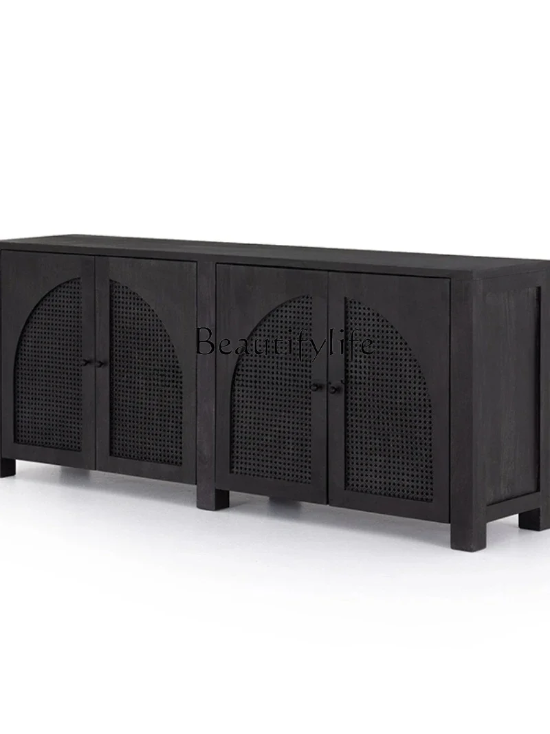 S New Chinese Style Solid Wood Rattan Sideboard Cabinet Simple Home Locker