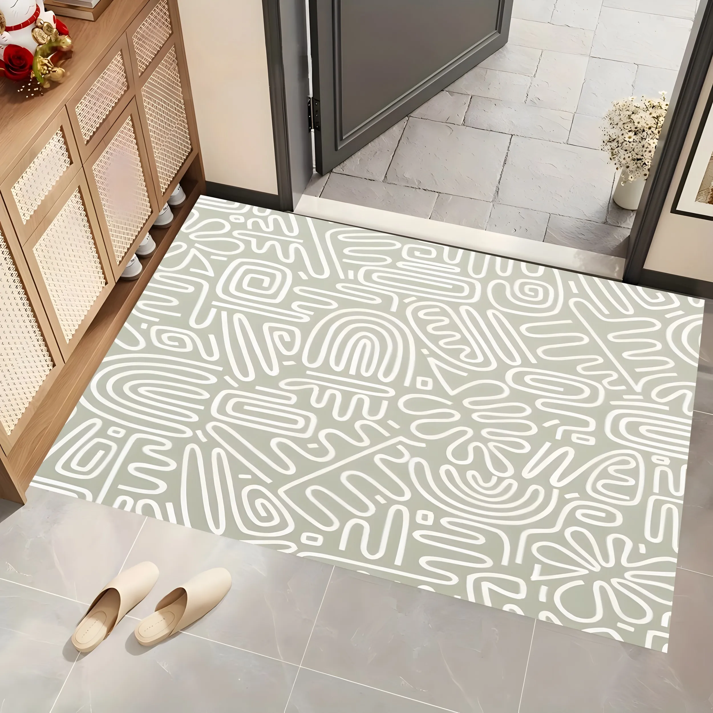 2D Large Rug, Abstract Line & Graffiti Pattern, Minimalist Artistic Style, Living Room & Bedroom