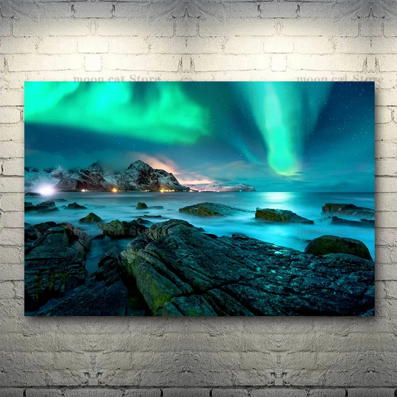 آيسلندا أورورا بورياليس التصوير المشارك قماش اللوحة الشمال القطبية أضواء طبيعة المشهد جدار الفن صور ديكور المنزل #5