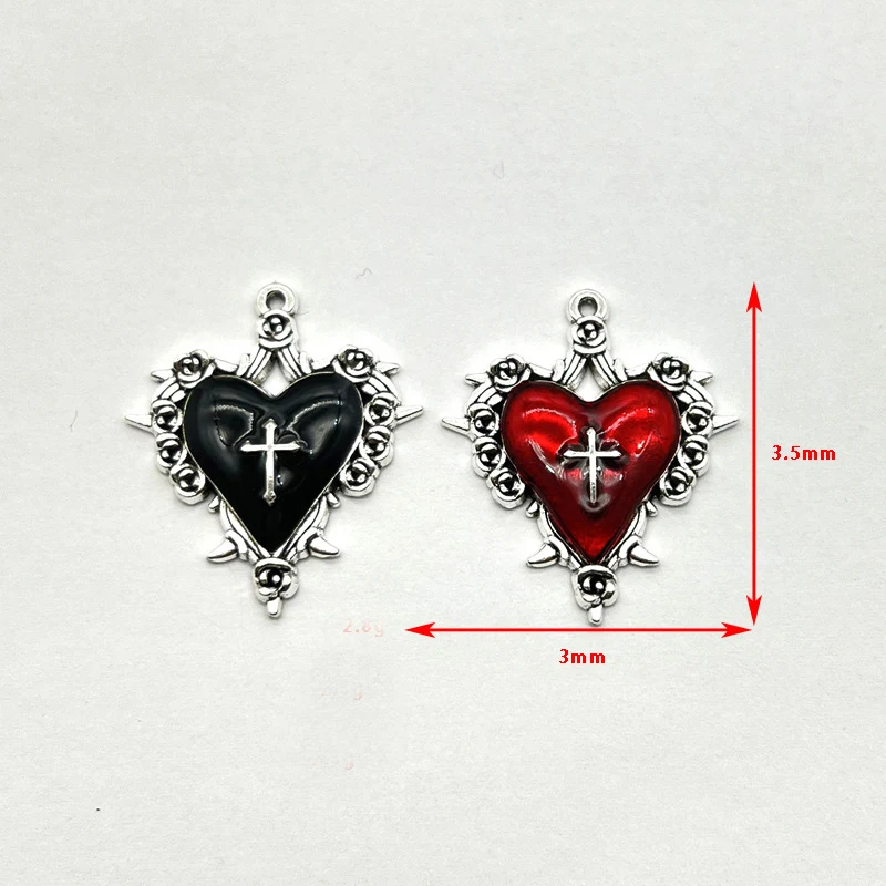 6 Stück dunkler Stil Dorn Rose Kreuz Herz Charms Emaille Halloween Anhänger Designer Charms passen Schmuckherstellung DIY Schmuckzubehör – Detail 6