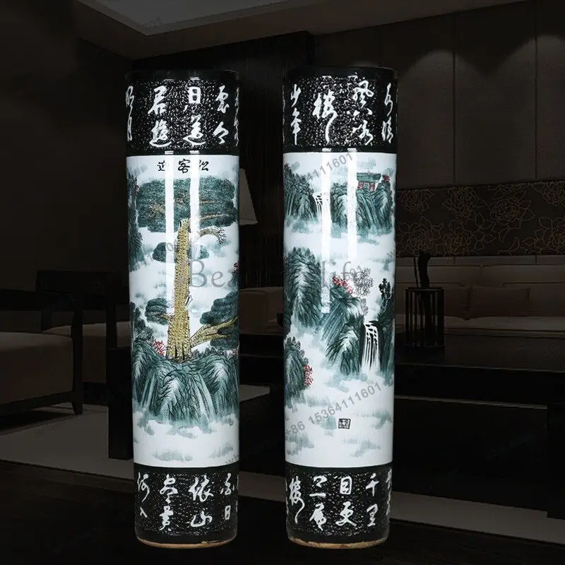 

Jingdezhen hand-painted welcome pine floor-to-ceiling large vase quiver