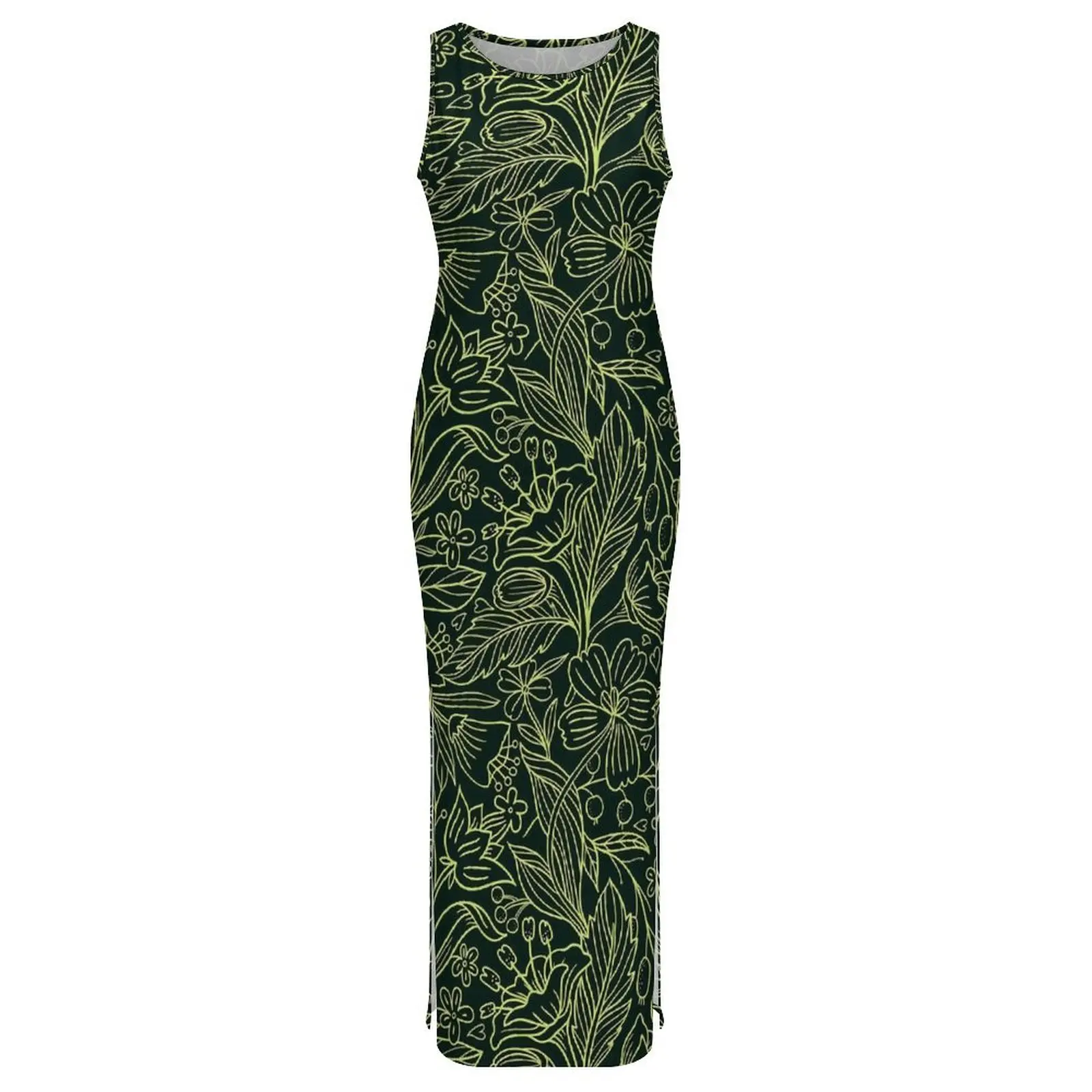 Ditsy bloemenjurk mouwloos groen dichte bloem mooie maxi-jurken zomer Koreaanse mode grafische bodycon-jurk groot formaat 4XL