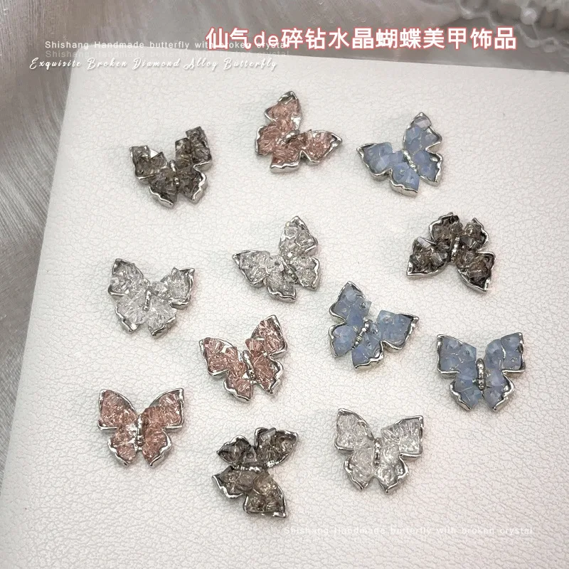 New style 10 pcs/bag Alloy Butterfly Nail Art Deco Accessories Luxury Translucent Crystal design Nail charm DIY nail supplies