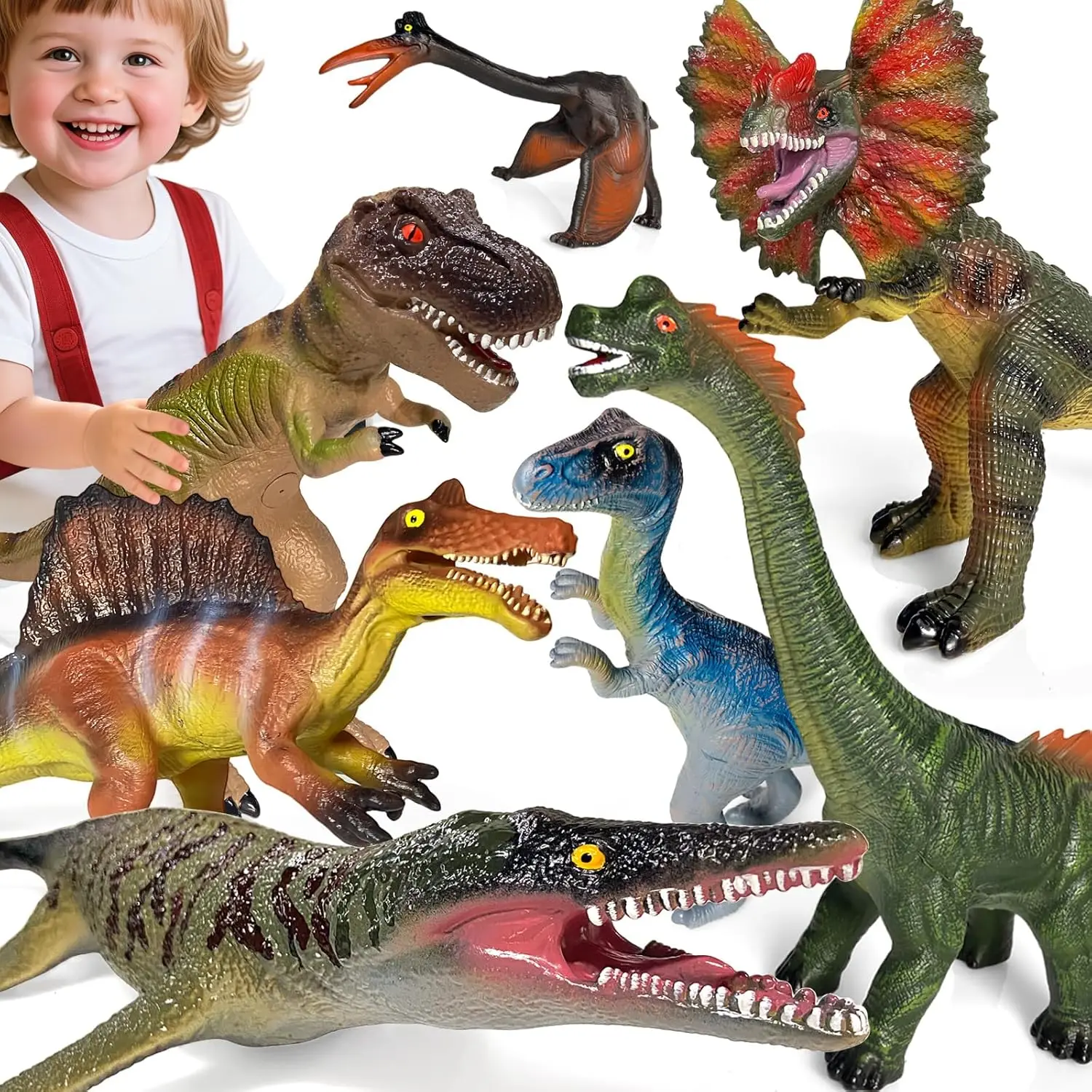 7 Pcs Dinosaur Toys for Kids, Realistic Dinosaur Figures Soft Dino Toy for Boys & Girls , Animal Dino Toys ,Great Birthday Gifts