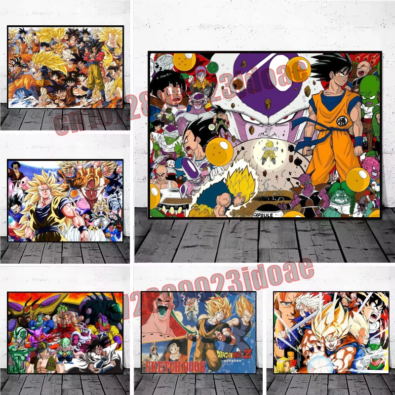 

Anime Dragon Ball Goku Vegeta Super Saiyan Various Forms Collection HD Poster Multiplayer Group Photo Frameless Canvas Painting