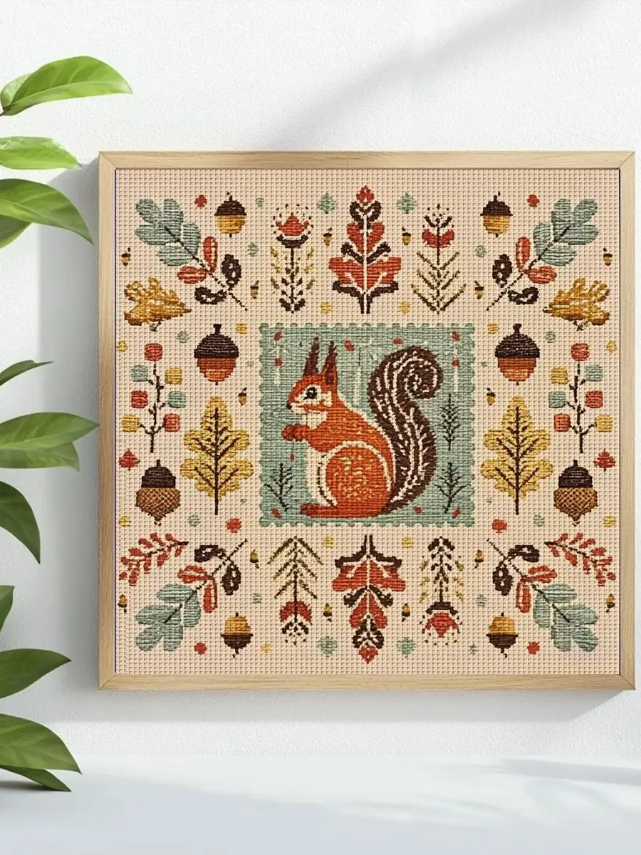 1 Stück 40x40 cm/15,74 Zoll Eichhörnchen-Stickerei-Set DIY-Kit 11CT/14CT DIY-Stickerei-Set DIY-Kreuzstich-Set – Detail 1