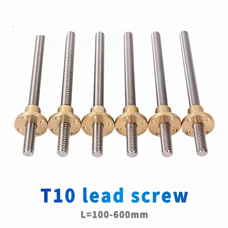 1PC 304 stainless steel T10 lead screw length 100 200 300 400 500 600 mm lead 2 4 8 10 12 mm trapezoidal spindle screw and nut