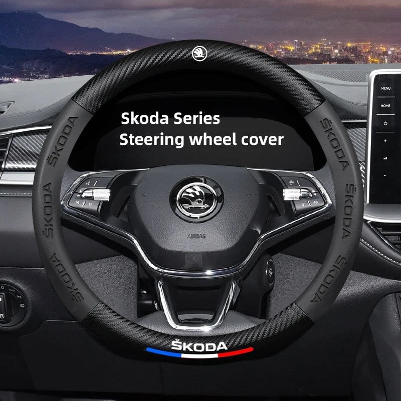 Car Steering Wheel Cover Protective Cover Made Of Carbon Fiber Material For Skoda Octavia Superb Rapid Kodiaq Karoq Fabia Kamiq