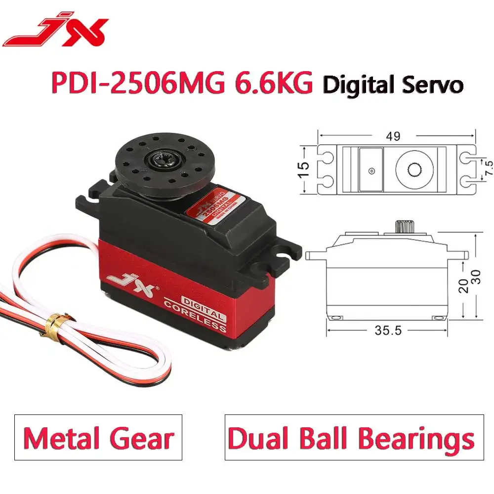 JX RC Servo PDI-2506MG 6.6KG Metal Gear Digital Coreless Motor Servos for RC Car 450 500 Helicopter Fixed Wing Airplane RC Parts