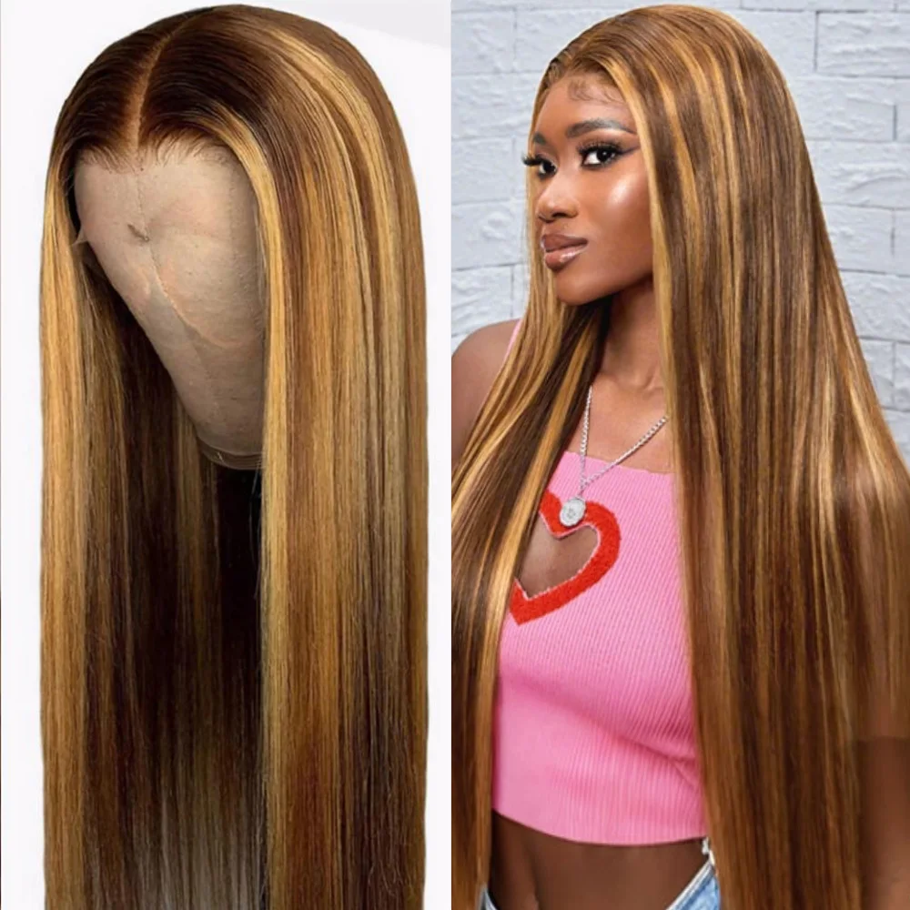 العسل شقراء 4/27 تسليط الضوء على مستقيم أومبير الدانتيل الجبهة الباروكات 13x6 شفافة HD الدانتيل الجبهة الباروكات شعر الإنسان للمرأة 220 الكثافة #1