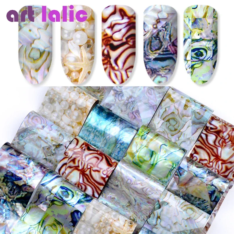 16pcs Nail Art Foil Decals Starry Marble Gradient Maze Shell Design 4x20cm DIY Creative Manicure Transfers