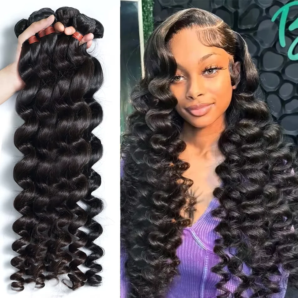 

Свободные пучки глубоких волн, человеческие волосы 4/5/6 пучков, 100% необработанные бразильские пучки натуральных человеческих волос, 30 дюймов, натуральный черный