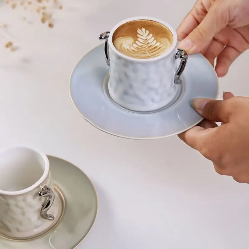 Simple Exquisite Ceramic Cups Saucers, Afternoon Tea Set,Compact Water Mug, Coffee Cup,100ml Vintage Gift Drinkware