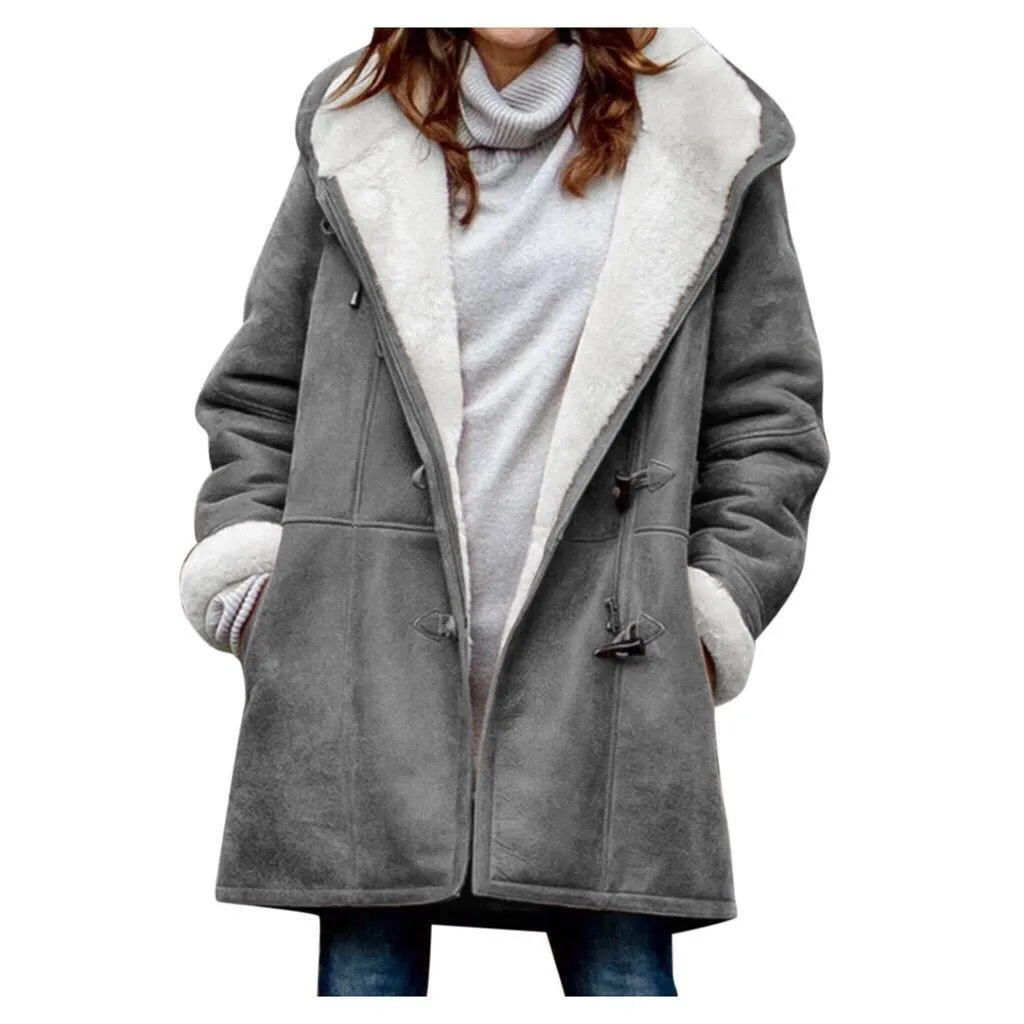 Cardigan de botão de comprimento médio para mulheres, casaco intelectual minimalista, capuz quente, monocromático, estilo harajuku, intelectual, casual, inverno