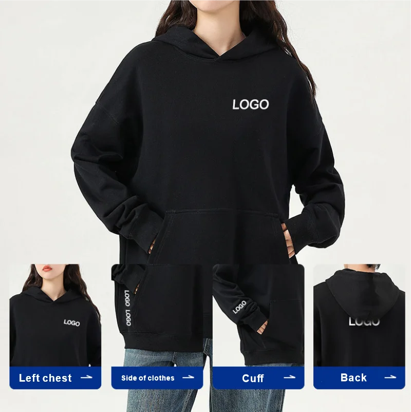 Casual Solid Hoodie High Quality Cotton Fabric Oversized Fashion Drop Shoulder Pullover Hoodies Custom Logo Print Embroider 2023