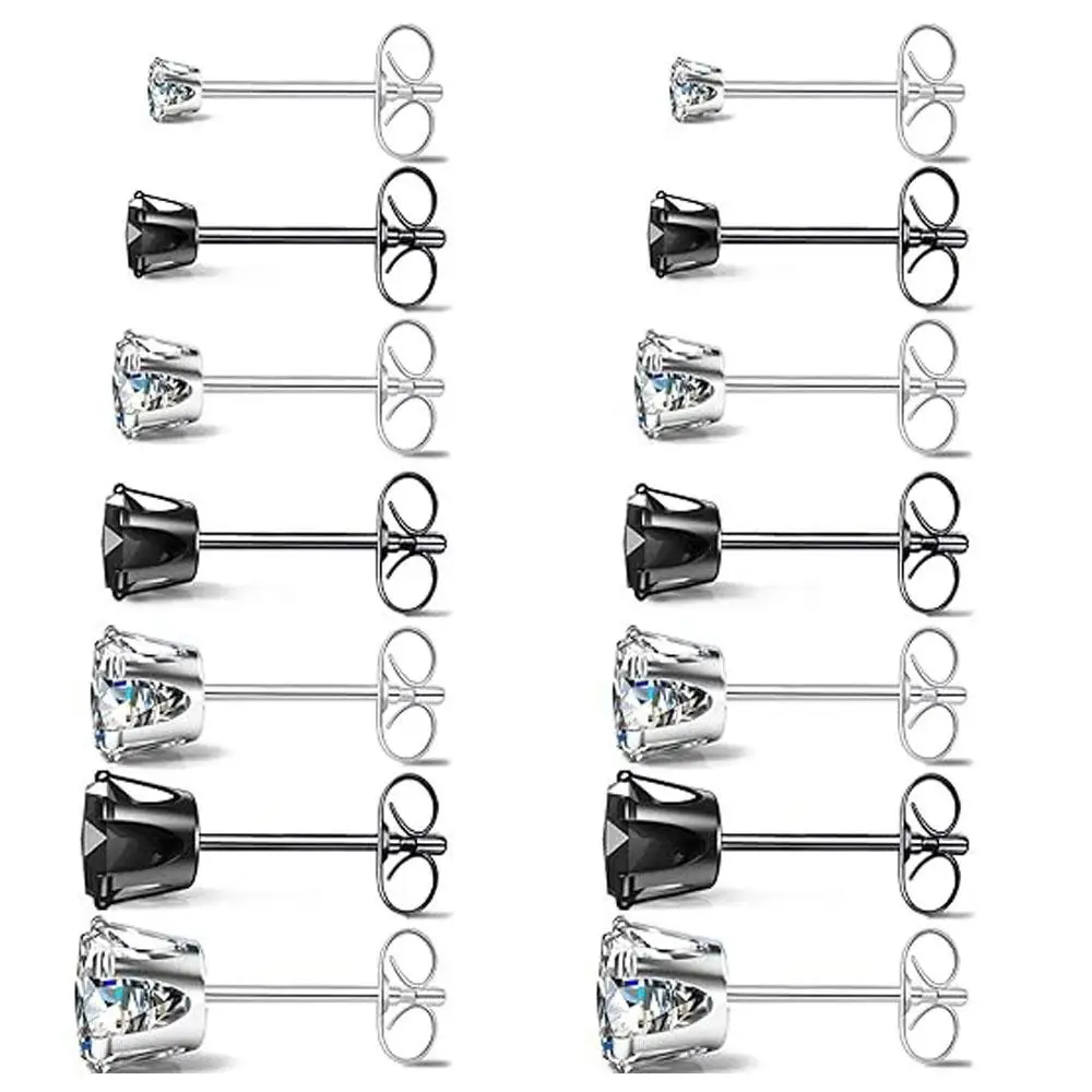 1/7Pairs Stud Earrings Set Hypoallergenic Stainless Steel Cartilage Earrings Jewelry Sets for Women Men 2-8mm CZ Stud Earrings