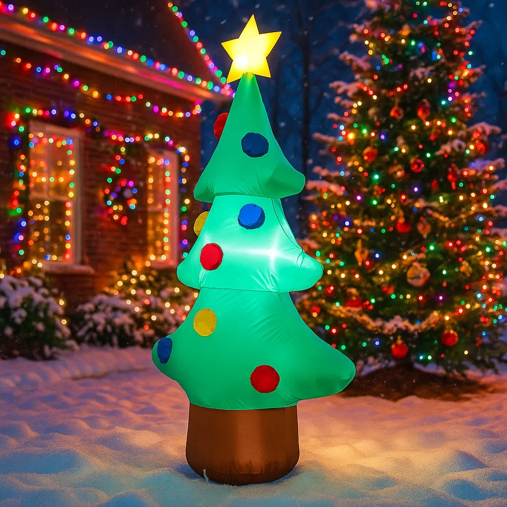 1,8 м/5,9 фута надувная рождественская елка со звездными огнями, светодиодные украшения для дома, игрушки, рождественские украшения для двора, праздничное украшение