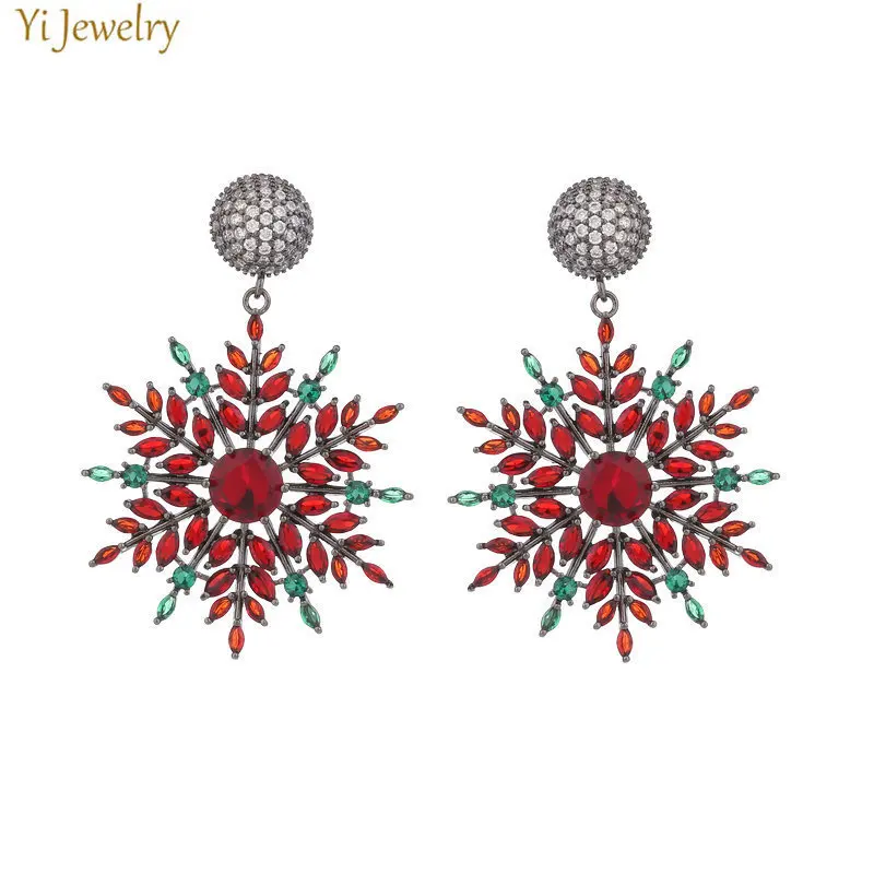 luxury snowflake earrings cubic zirconia blue white red pendant evening party wedding jewelry women earrings