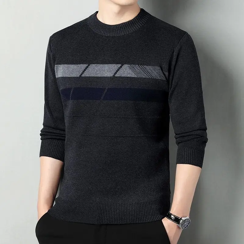 2023 Men\'s Handsome Fashion Patchwork Thick Sweaters Casual Warm Long Sleeve Bottoming Pullovers Autumn Winter Male Clothes