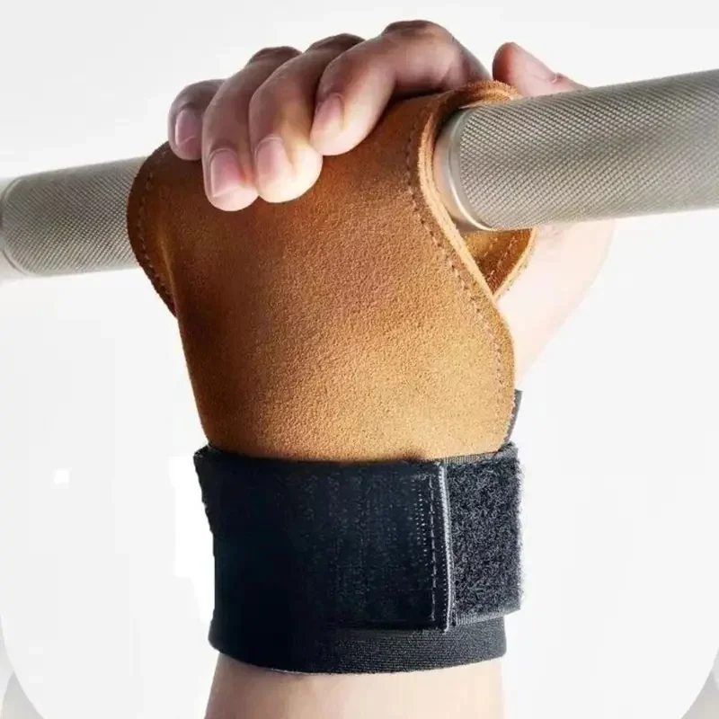 Unisex Double Layer PU Leather Weight Lifting Gloves Cowhide Palm Non-Slip Grip Pads Adjustable Wrist Strap Breathable Workout G