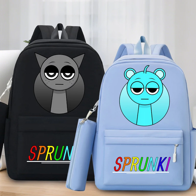 

Sprunki Large Capacity Backpack with Pencil Case for Students Anime Cartoon Printed Schoolbag Book Stationery Storage Pouch Gift