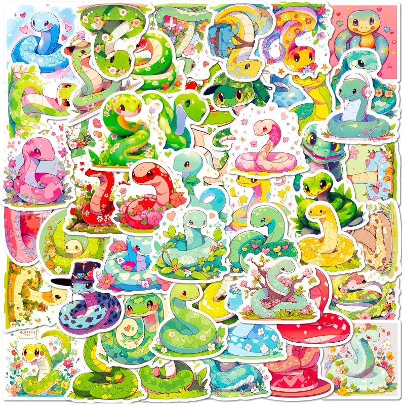 50PCS Cartoon Cute Snake Notebook Suitcase Pencil Case Bicycle Desk Children Creative Decoration Waterproof Sticker Holiday Gift