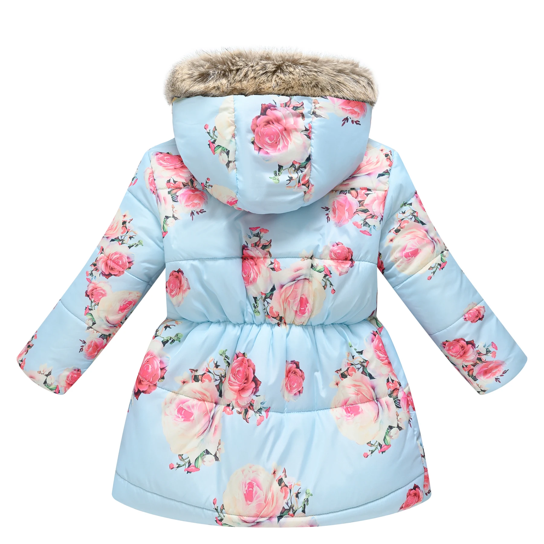 New autumn and winter children\'s clothing boys and girls multi-color printing children\'s long fur collar hooded coat coat coat.