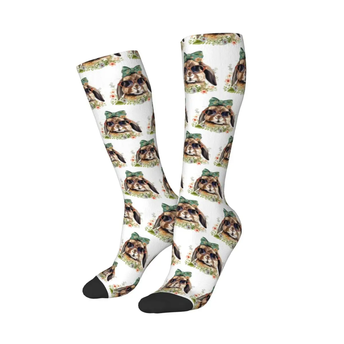 Easter Rabbit With Sunglasses Funny Design Socks Harajuku Stockings All Season Long Socks Accessories for Unisex Gifts
