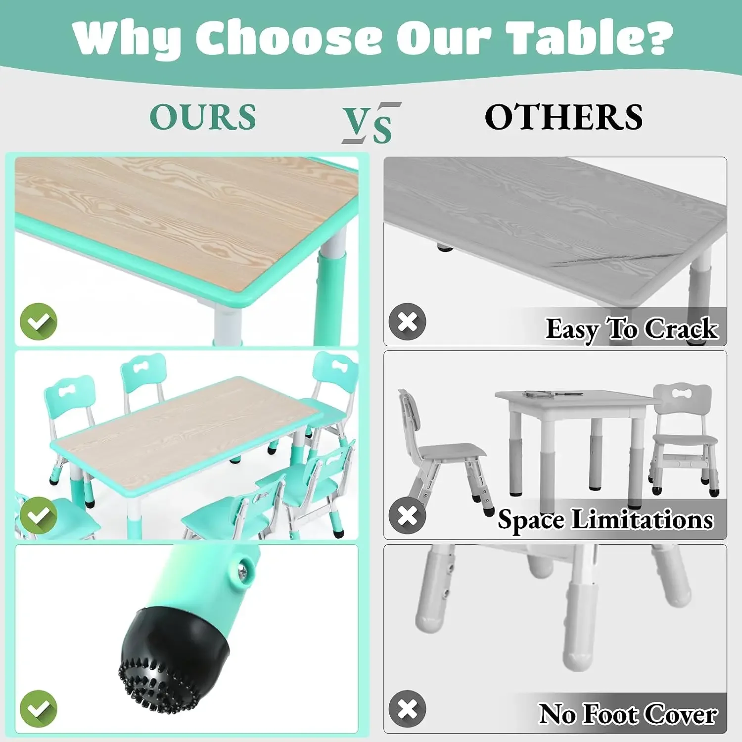 Kids Table and 6 Chairs Set, Height Adjustable Graffiti Desk | Preschool Activity Art Craft Table, for Daycare Classroom Home