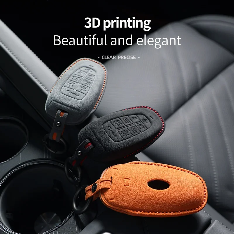 Alcantara Car Key Case Cover Shell For Hyundai Sonata Nexo DN8 Santa Fe TM Tucson NX4 Staria Ioniq Car Key Case Remot