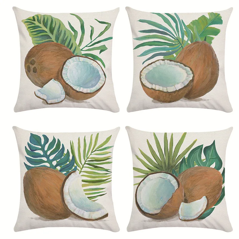 

Coconut Printed Cushion Covers 45x45cm Square Throw Pillow Cover Vacation Home Living Room Bedroom Decor Polyester Pillow Case