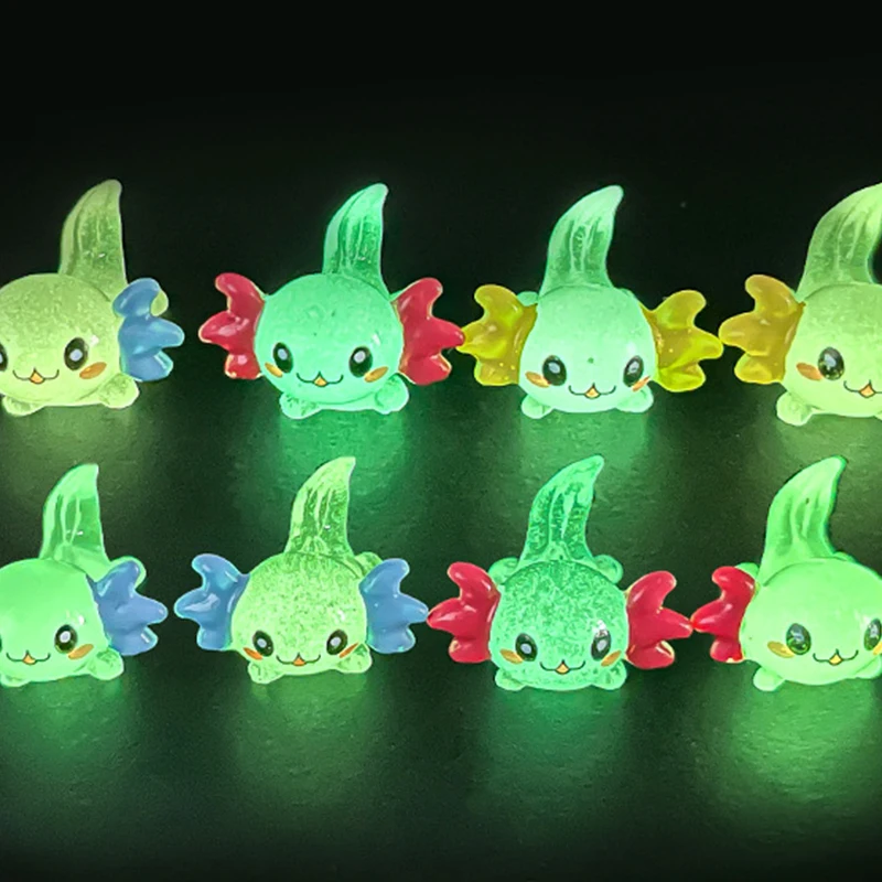 24PCS Luminous Axolotl Tiny Figurines Ornament for DIY Craft Garden Landscape Dollhouse Ornament Potted Plants Decorations