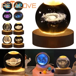 Gift Festival USB LED Night Light, Galaxy Crystal Ball Lamp, 3D Planet Moon Lamp, Home Decoration