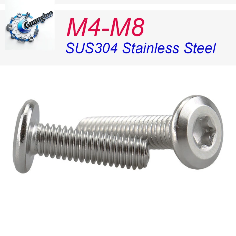Guangluo M4~M8 304 Stainless Steel Large Flat Head Bevelled Anti-Theft Screw Inverted Side Six-Lobe Screw Connector Joint Bolts
