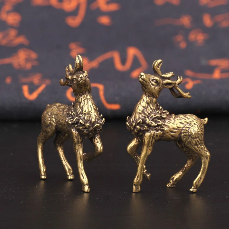 2PCS Neue Vintage Reinem Kupfer Deer Ornamente EIN Paar Massivem Messing Sika Deer Elch Hause Dekoration Wohnzimmer Ornamente