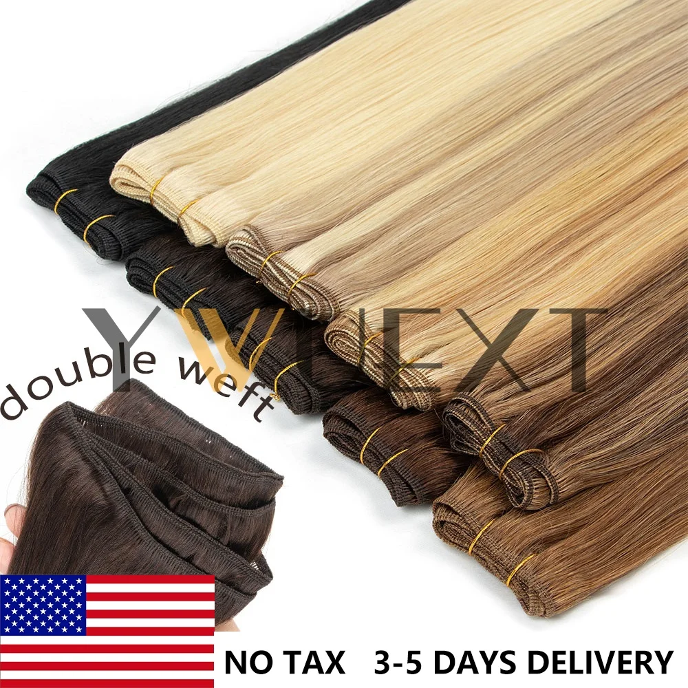 Straight Human Hair Weaves Remy Human Hair Bundles Sew In Weft Extensions Straight Blonde 50g 12