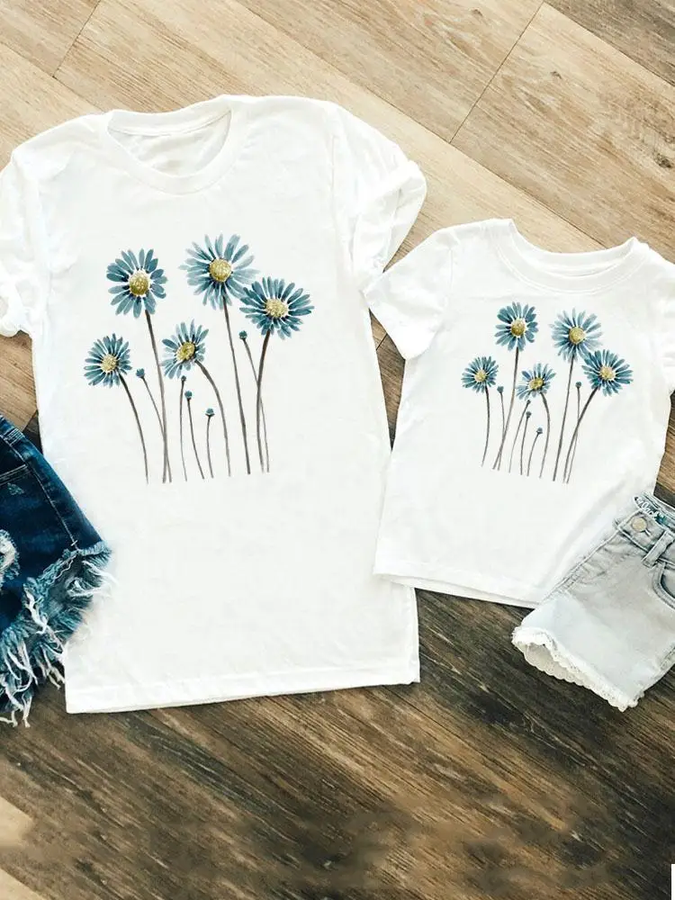 

Fashion Lovely Flower Women Girls Boys Family Matching Outfits Kid Child Summer Mom Mama Tshirt Tee T-shirt Clothes Clothing