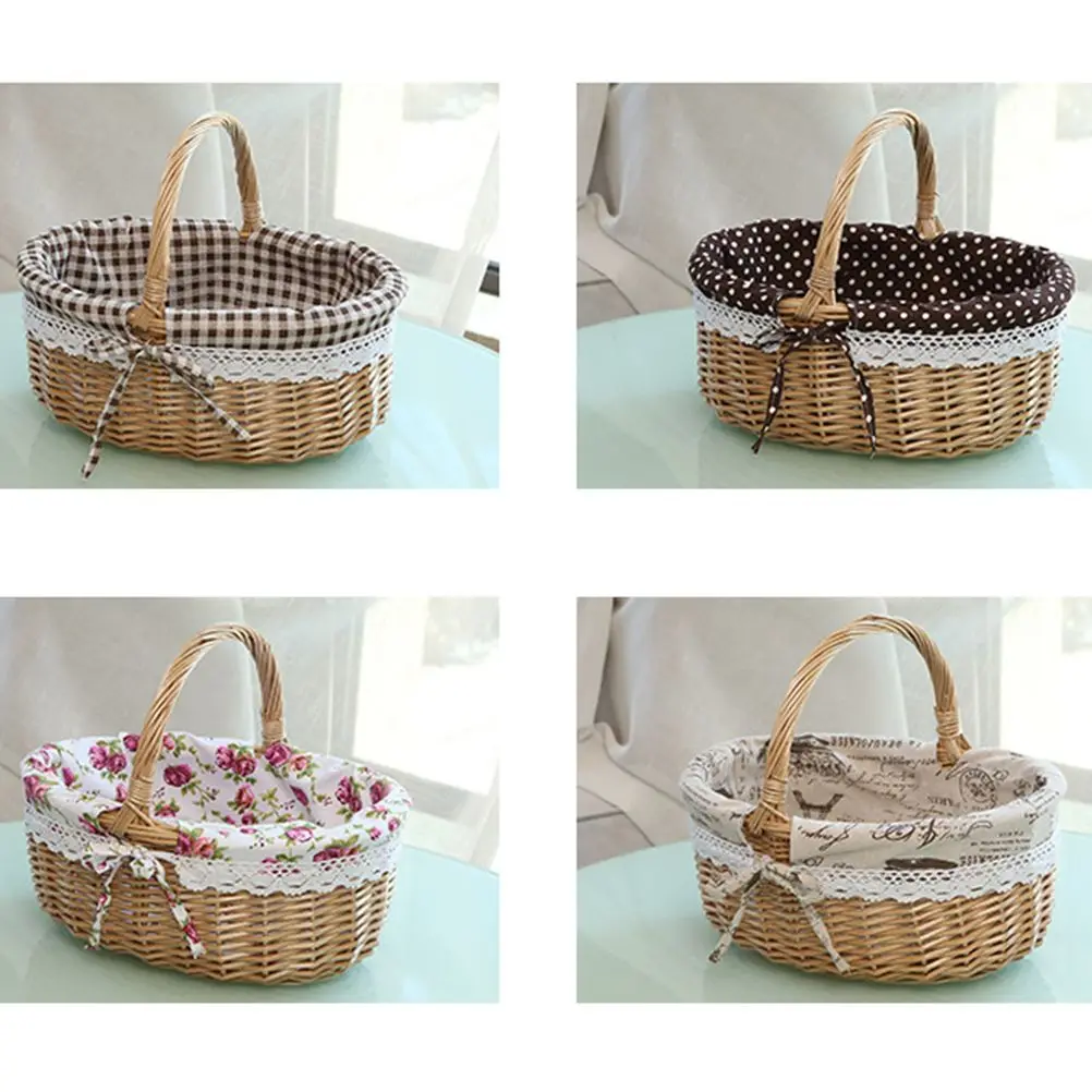 Storage Baskets Rattan Harvest Hand Picnic Blanket Candy Food Egg Gathering Handheld Shopping with Handles Child