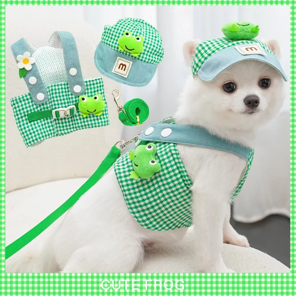 

Free shipping Cartoon Pet Harness Leash Sun Hat Set Cute Kitten Puppy Costume Cat Vest Harness Rope Cap 3pcs Outdoor Supplies